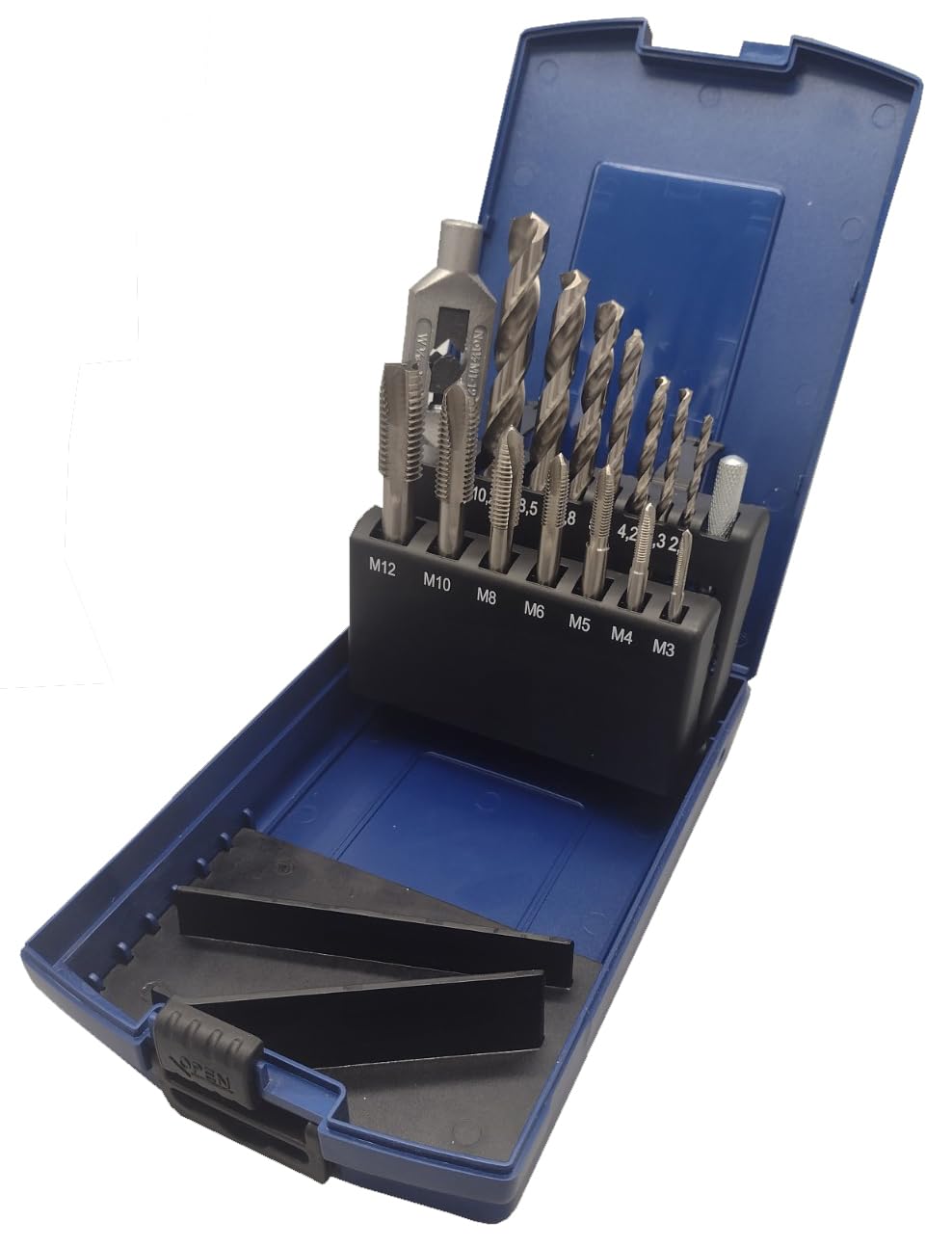 2359015 Jeu de tarauds 15 pièces | Taraud HSS M3 - M12 | Avec taraud à carotter | Taraud d'incision avec porte-taraud | Jeu de tarauds