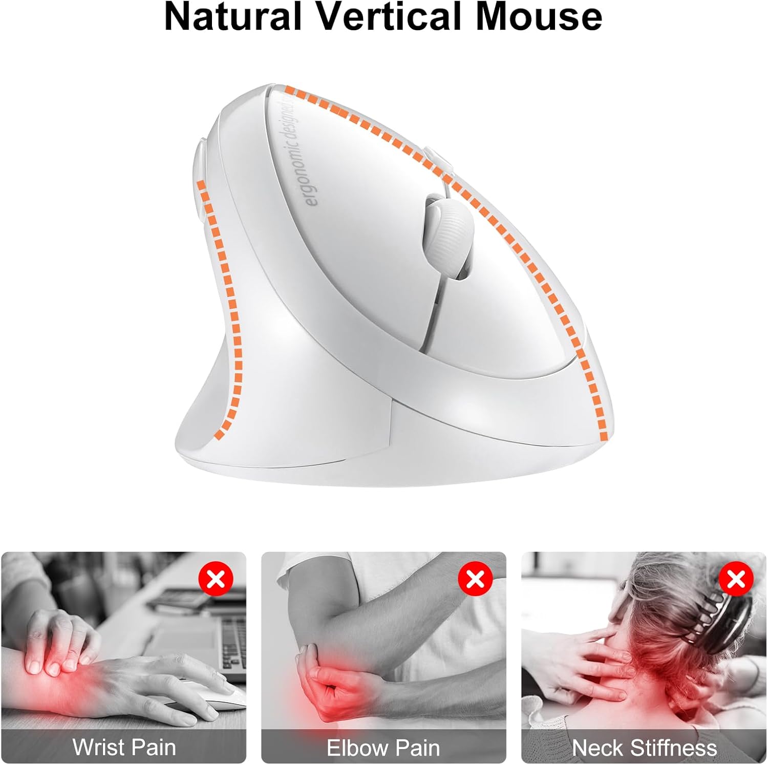 SANWA 2.4G Wireless Left Handed Mouse, Ergonomic Left Hand Vertical Mouse for Small Medium Hands, 5 Buttons, 800/1200/1600 DPI, Blue LED Sensor, Compatible with Laptop, PC, Mac, Windows, White