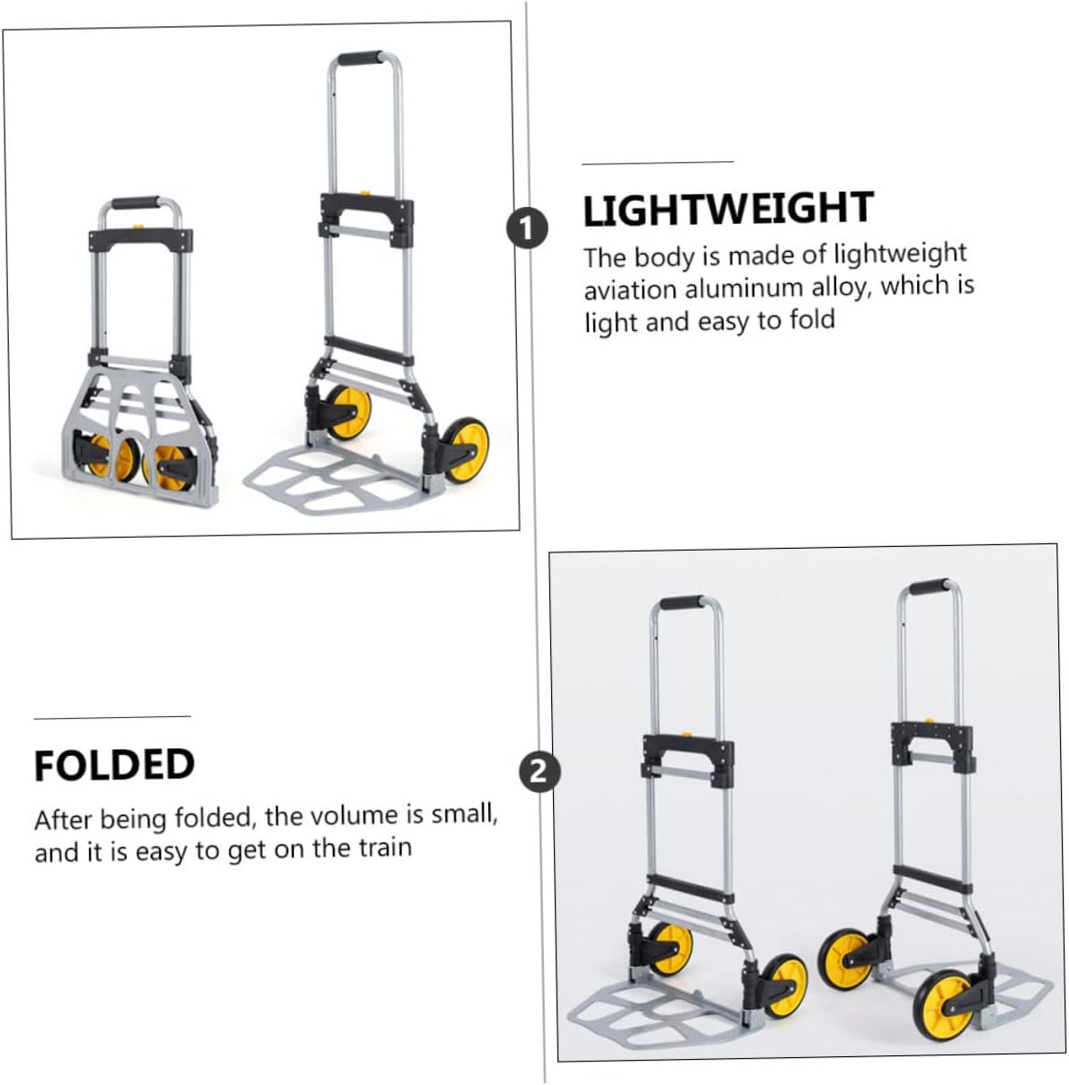 1Pc Portable Aluminum Alloy Folding Trolley Cart Lightweight and Luggage Hand Truck for Shopping Travel and Moving Easy to Lift and Use Various Settings