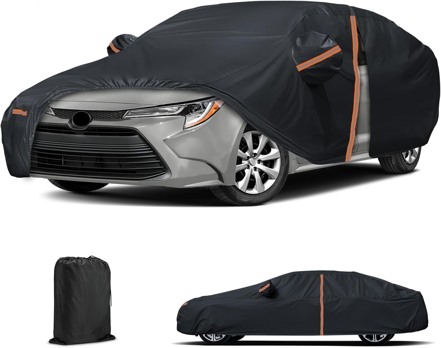 Car Cover for Mazda 3 | Toyota Corolla | VW Jetta Hatchback Sedan, Waterproof Custom Fit All Weather Sun UV Rain Dust Wind Scratch Resistant Protection Cover for Civic with Zipper & Windproof Bands