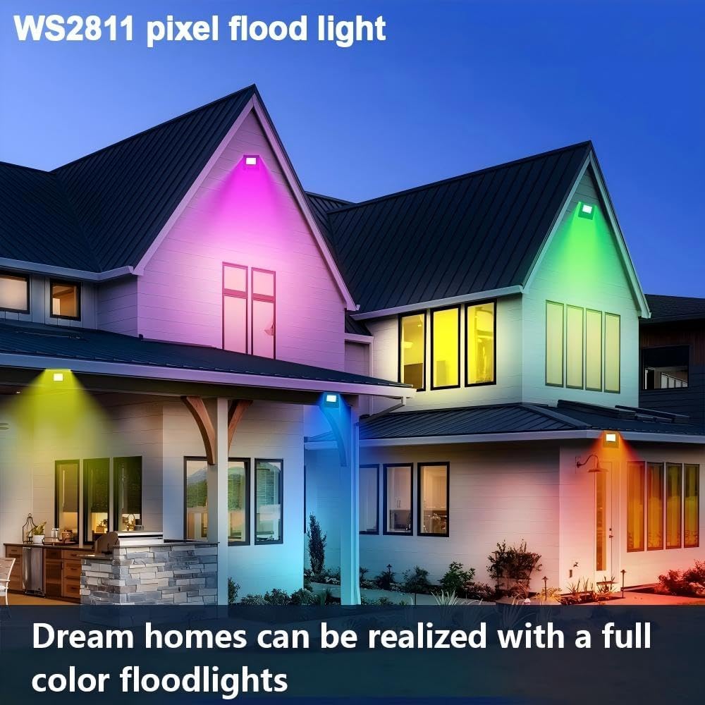 WS2811 Pixel Flood Lights, RGB Outdoor Spotlight, 30W Smart Flood Lights, RGB addressable Pixel floodlight; DC12-24V Input IP65,X-Connect ;for Outdoor Decorative/Garden/Stage Lighting