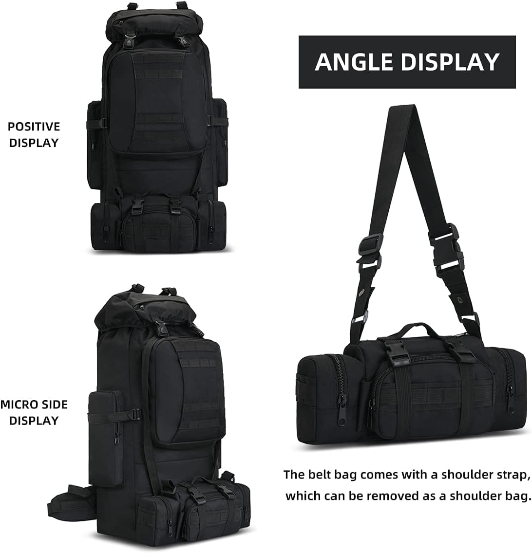 Hongxinghai 100l Camping Plecak Turystyczny, Wojskowy Plecak Taktyczny Molle, Wodoodporny Lekki Plecak Turystyczny, Black-c