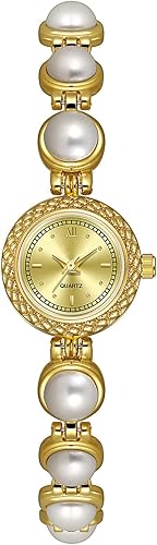 ADSBIAOYE Relojes elegantes de la pulsera de la perla de las mujeres del reloj del cuarzo del vestido de la manera