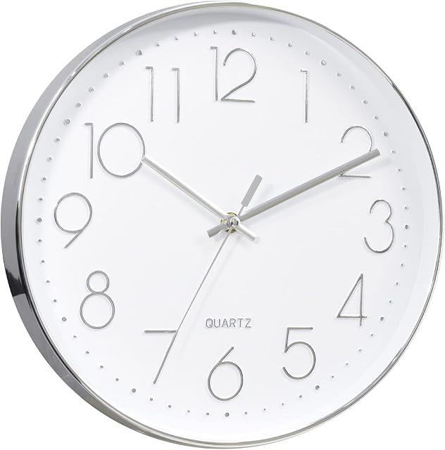 Tosnail 12 Inches ronde Silent Non Ticking Quartz Horloge murale - Élégant cadre en argent