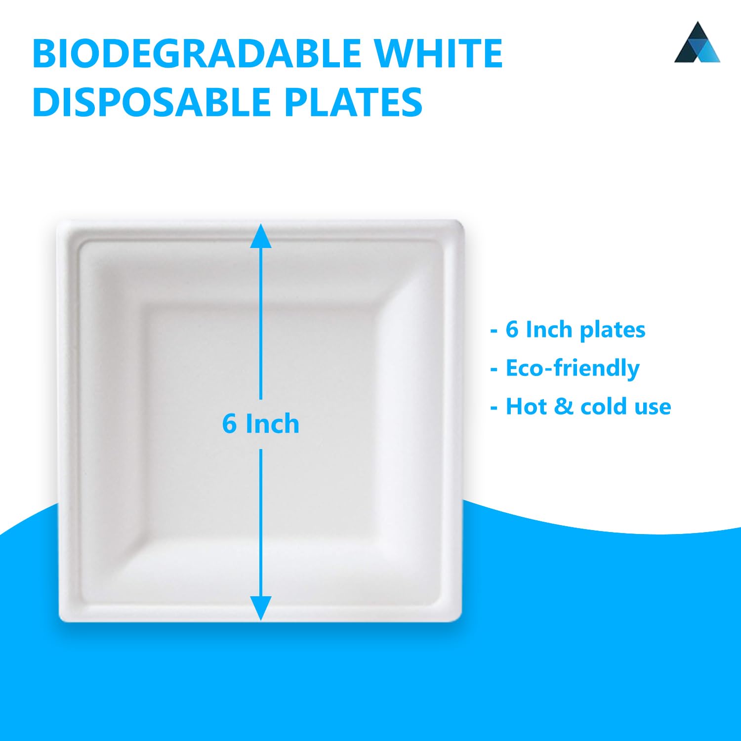 Platos desechables de 6 pulgadas, platos cuadrados blancos biodegradables, reutilizables, súper rígidos, para llevar, bagazo, caña de azúcar, platos fuertes para fiesta (200 piezas)