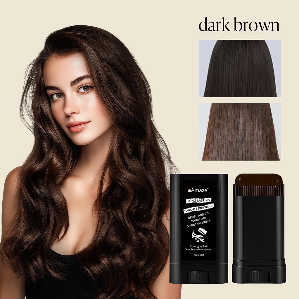eAmaze 2-in-1 Hairdressing Wand, Hair Touch Up Comb & Powder Stick with Built-in Comb – Waterproof, Long-Lasting Root Cover Up, Covers Grey Roots & Bald Spots Instantly, Matte Finish, Fuller Denser Look, 20g (Dark Brown) - Image 5 thumbnail