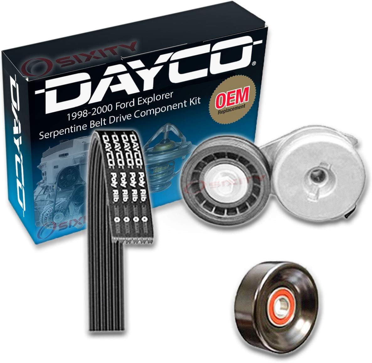 Dayco Main Drive Serpentine Belt Drive Component Kit compatible with Ford Explorer 4.0L V6 1998-2000