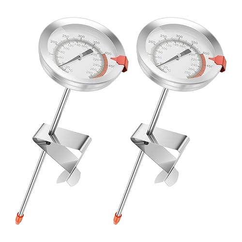 8.5 Turkey Fryer Thermometer with Pot Clip (2 Pack), 2" dial Candy Thermometer with Pot Clip, Oil Thermometer deep Fry for Cooking Tall pots,