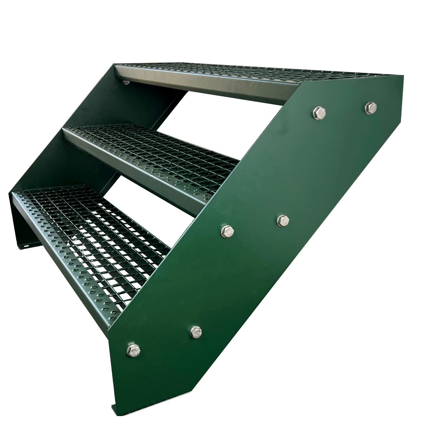 Caillebotis acier pour escalier de jardin à 3 marches vert et robuste