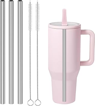 HEYSKAY 3 Pcs Replacement Straws Reusable for HydroJug Traveler Tumbler 40oz with 3 Metal Straws and 2 Cleaning Brushes