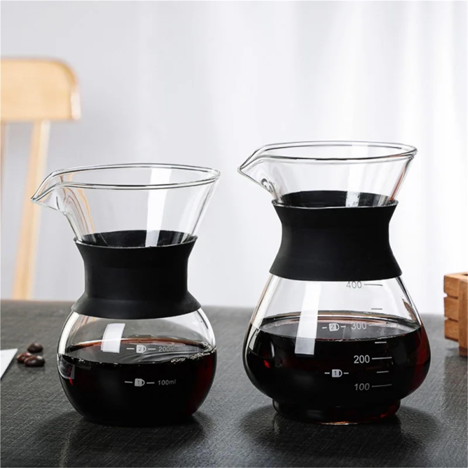 Cafetera de vidrio reutilizable con filtro acero inoxidable, 200 ml / 400 goteo for baristas(200ML)