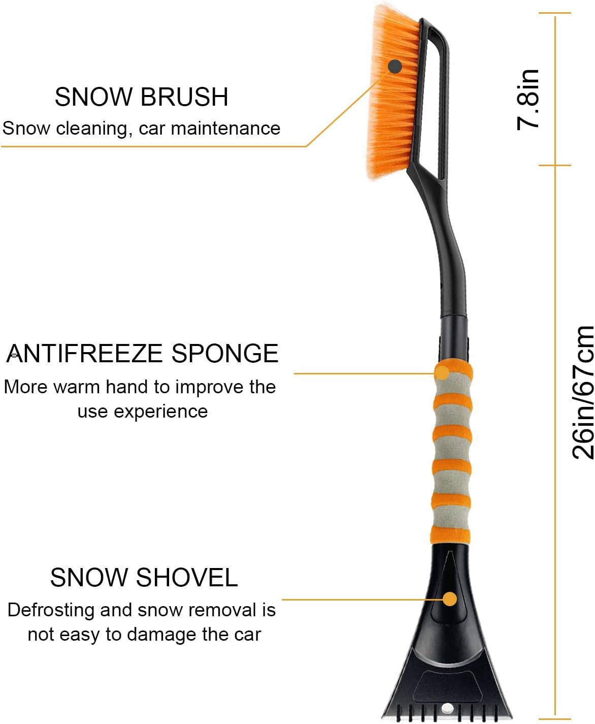 Jsdoin 27”Snow Brush, Detachable Car Ice Scraper for Windshield with Foam Grip