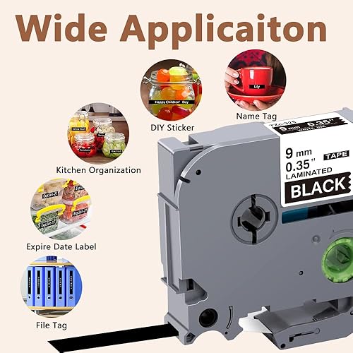 Vista 48 de Hehua Tze - Cinta negra laminada de 0.945 in y 0.94 pulgadas compatible con Brother P-Touch TZe-354 TZe354 TZ-354 TZ354 etiqueta para Ptouch PT D600