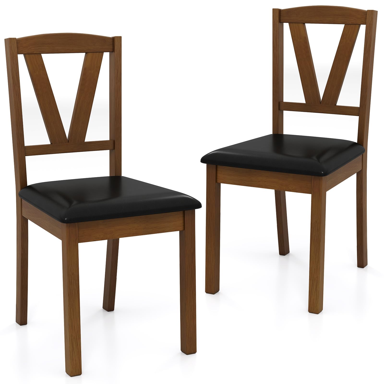 Giantex Wooden Dining Chairs Set of 2, PU Leather Upholstered Kitchen Armless Chairs w/Rubber Wood Frame, Comfy Padded Seat, Mid-Century Modern Accent Furniture for Dining Living Room