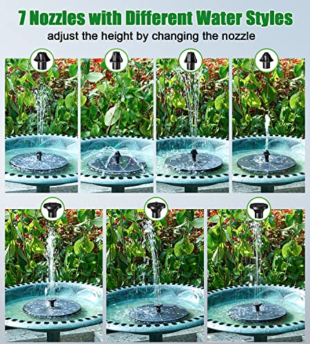 SZMP Solar Fountain 4W Bird Bath Fountains Upgraded 30LED Lights, Solar Powered Fountain Pump Built-in 4000 Battery with 7 Nozzle & 4 Fixer, Solar Water Fountain for Garden, Bird Bath, Pool, Pond - Image 5
