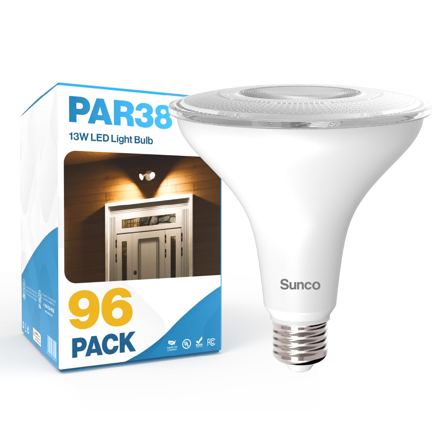 Sunco 96 Pack PAR38 LED Flood Light Outdoor Bulb Waterproof Bright Dimmable 13W 100W 5000K Daylight 1050lm E26