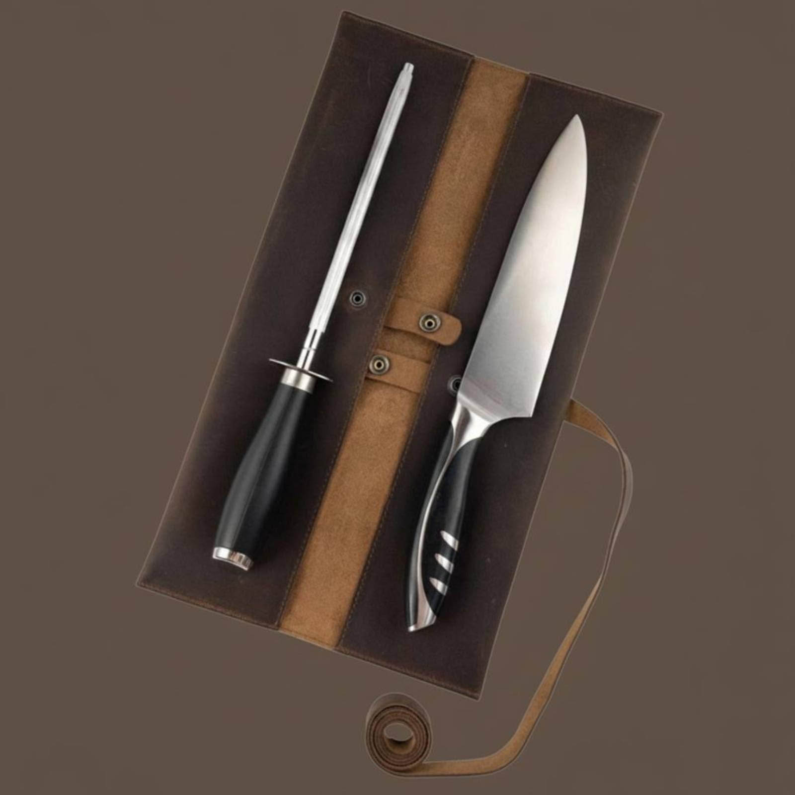 Rotolo Porta in Porta Utensili Custodia Avvolgibile con Scomparti per Affilatore Fibbia Interna E Cinturino Trasporto Facile Adatta Apprendisti Viaggio Lavoro Ristorante
