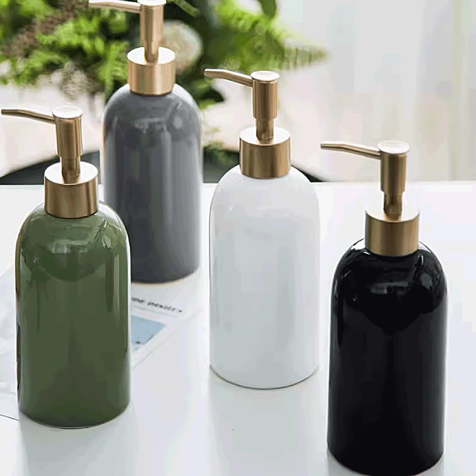 Seifenspender, Keramik-Seifenspender, manueller Seifenspender, Seifenspender mit Pumpe, Handseifenspender (weiß) (Schwarz, 420 ml)