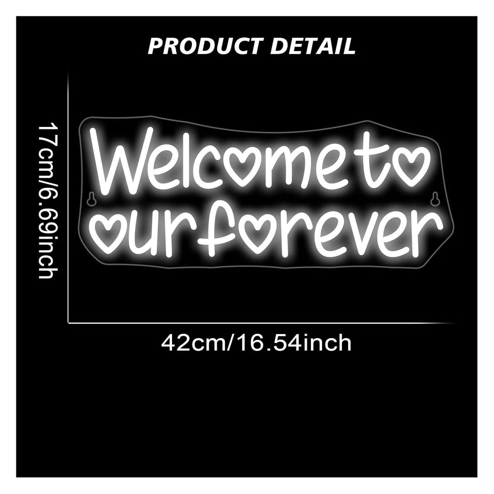 "Benvenuti nel nostro per sempre" Insegna al neon a LED per decorazioni da parete per feste matrimonio 42X17cm(Bianco)