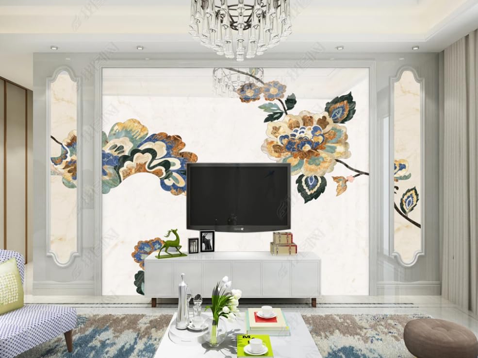 Papier peint intissé effet marbre mosaïque luxe grand format pour salon chic