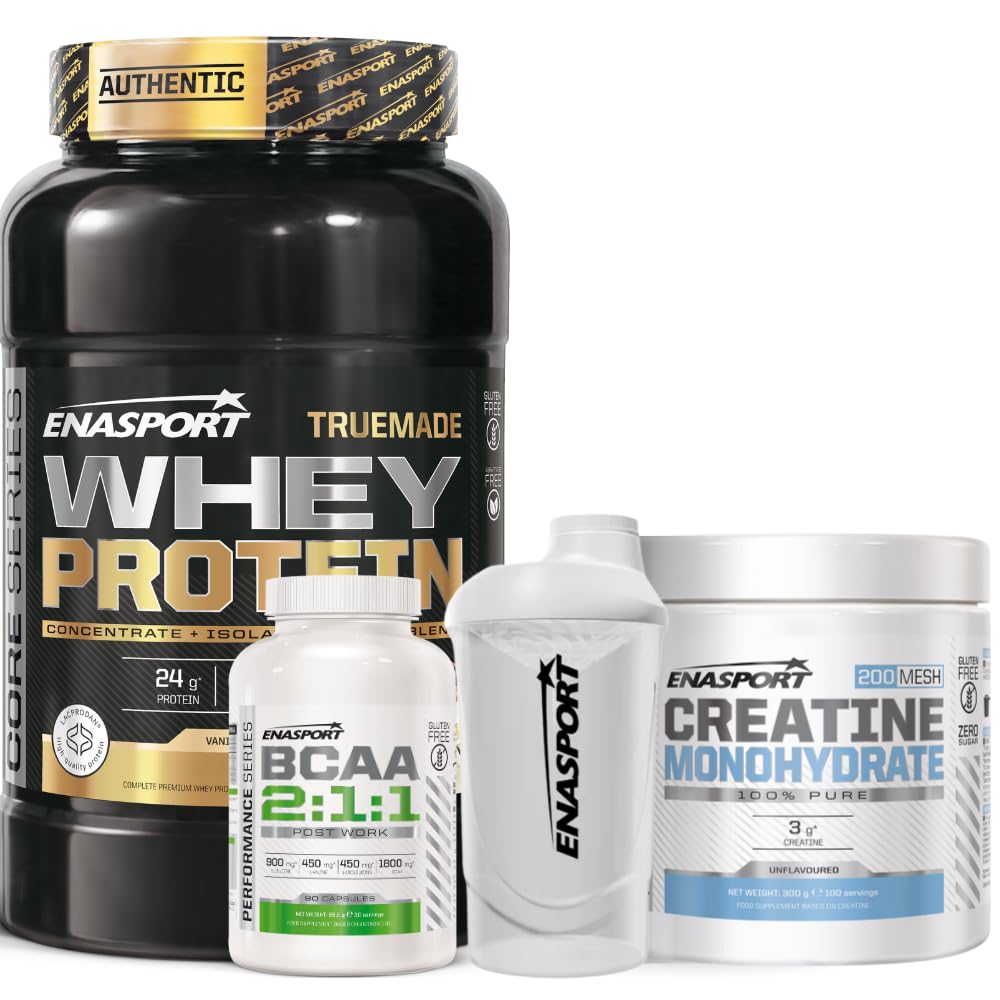Pack Proteína de Suero de Leche 907g + Creatina Monohidrato 300g + BCAA 2:1:1 + Shaker, Recuperación y Crecimiento Muscular (907, Chocolate)
