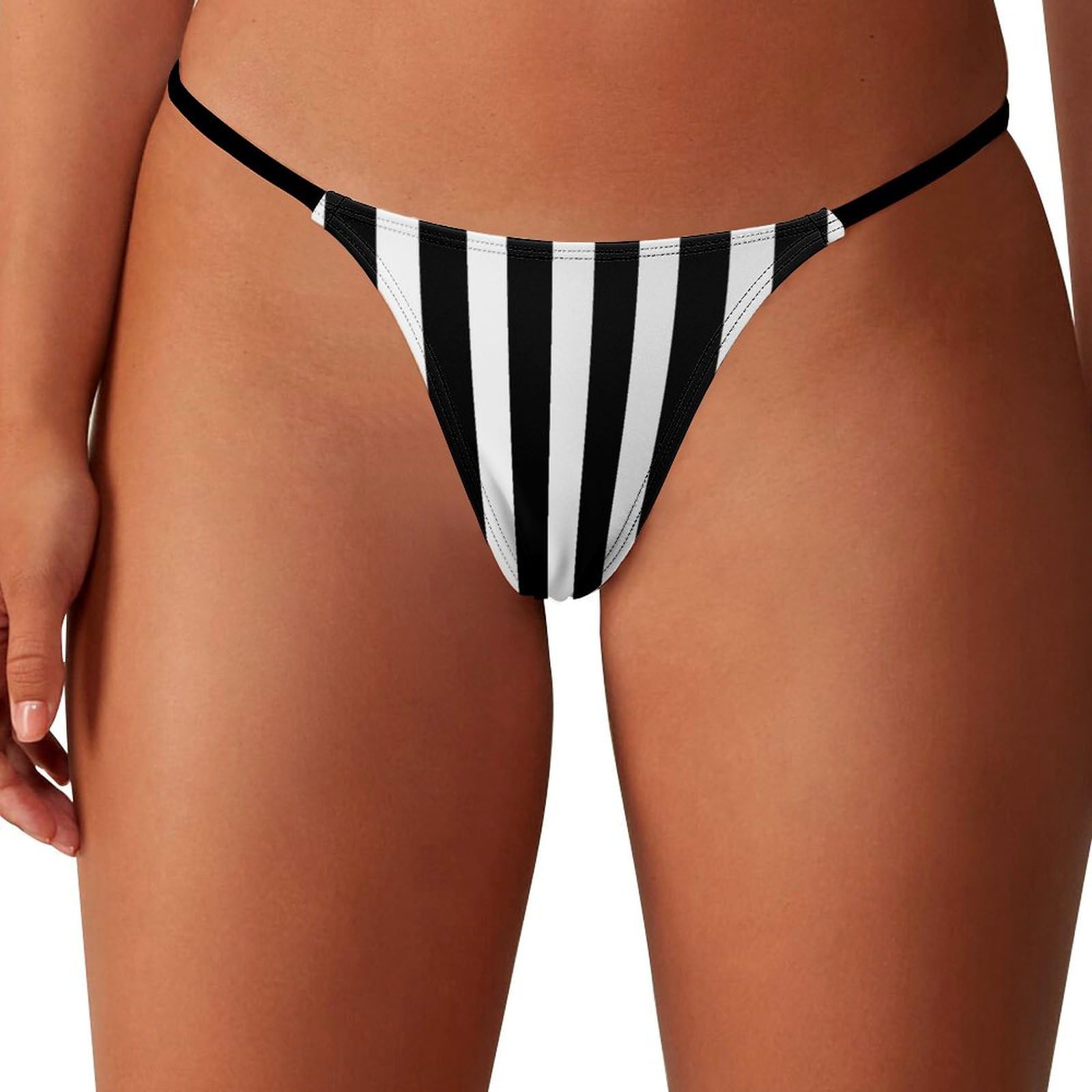 Iubbki Women's Stly-2 Black And White Cool Stripe Woman G-String Thongs Low Rise Brief Sexy Panties No Show Underwear