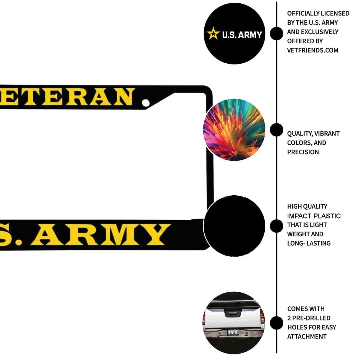 VetFriends.com U.S. Army Veteran License Plate Frame Officially Licensed