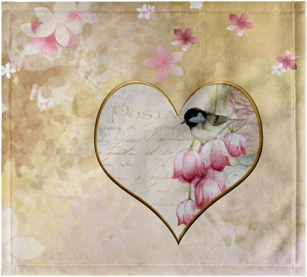 3dRose Chickadee Bird on Pink Flowered Heart, Gold Trim 22x30 Bath Hand Pool Towel