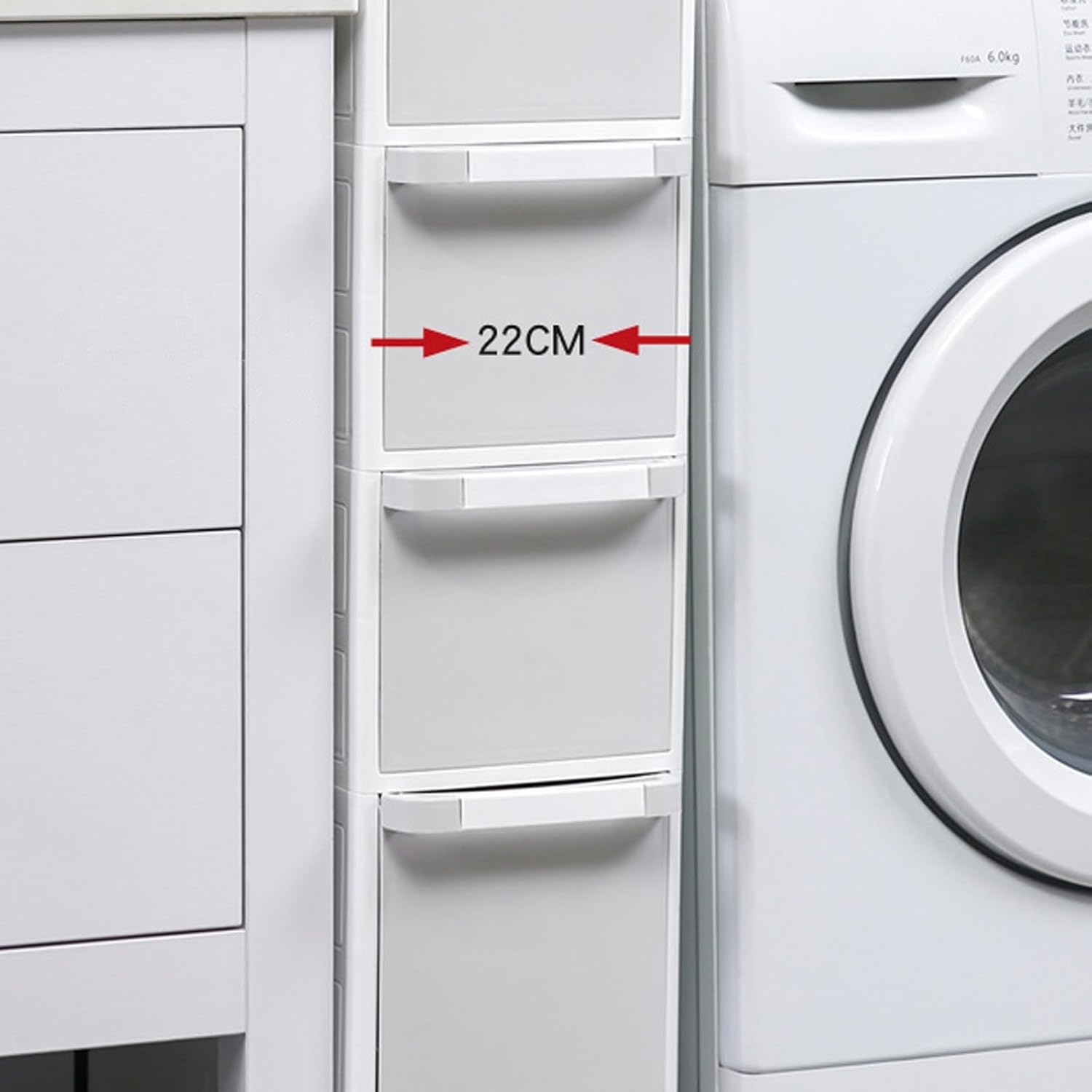 Narrow Slot Kitchen Shelf Cart with Wheels - 22cm PP Plastic Storage for Office, Kitchen & Laundry Room - Space-Saving 22 * 47.5 * 65cm Utility Trolley