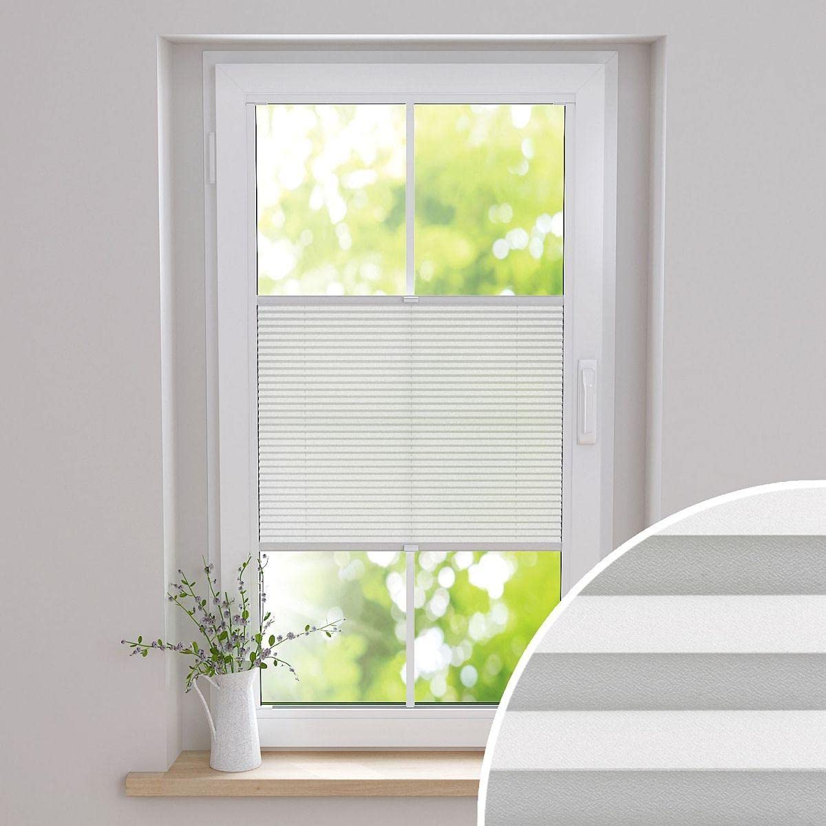 Plissee nach Maß zum Kleben | Jalousien Rollo mit Klebefunktion | Sonnenschutz und Sichtschutz | Maßgefertige Fenster & Türen Rollos in Weiß