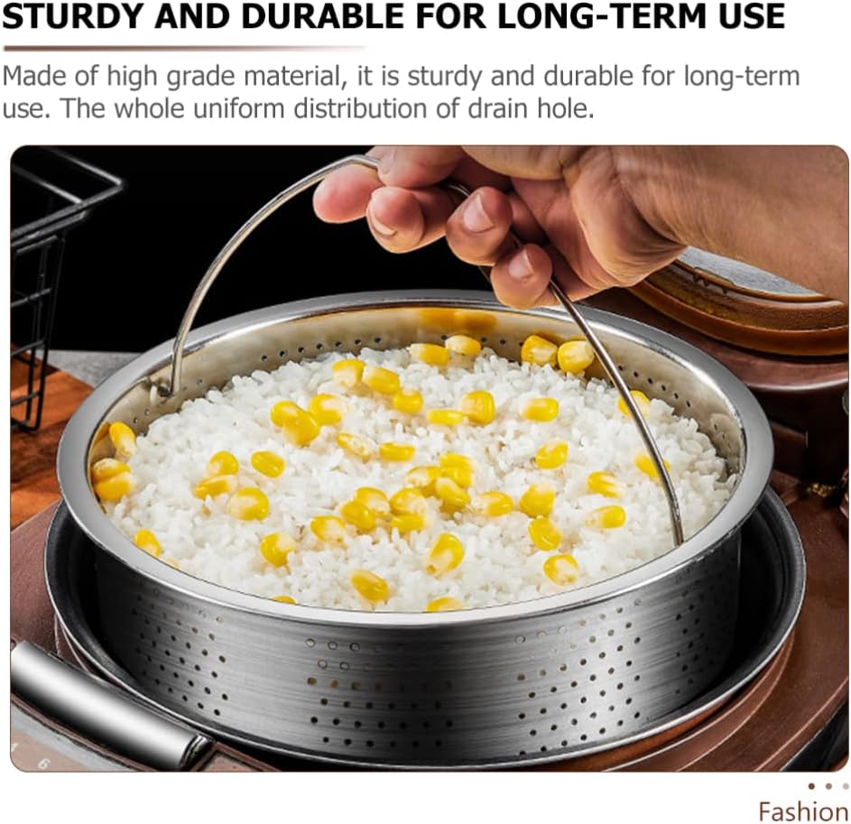 UPKOCH Pasta Strainer Steamer Basket Stainless Steel Vegetable Steamer Basket Insert Chinese Dumpling Rice Cooker Steaming Basket with Handle for Veggie Fish Seafood Cooking 22cm