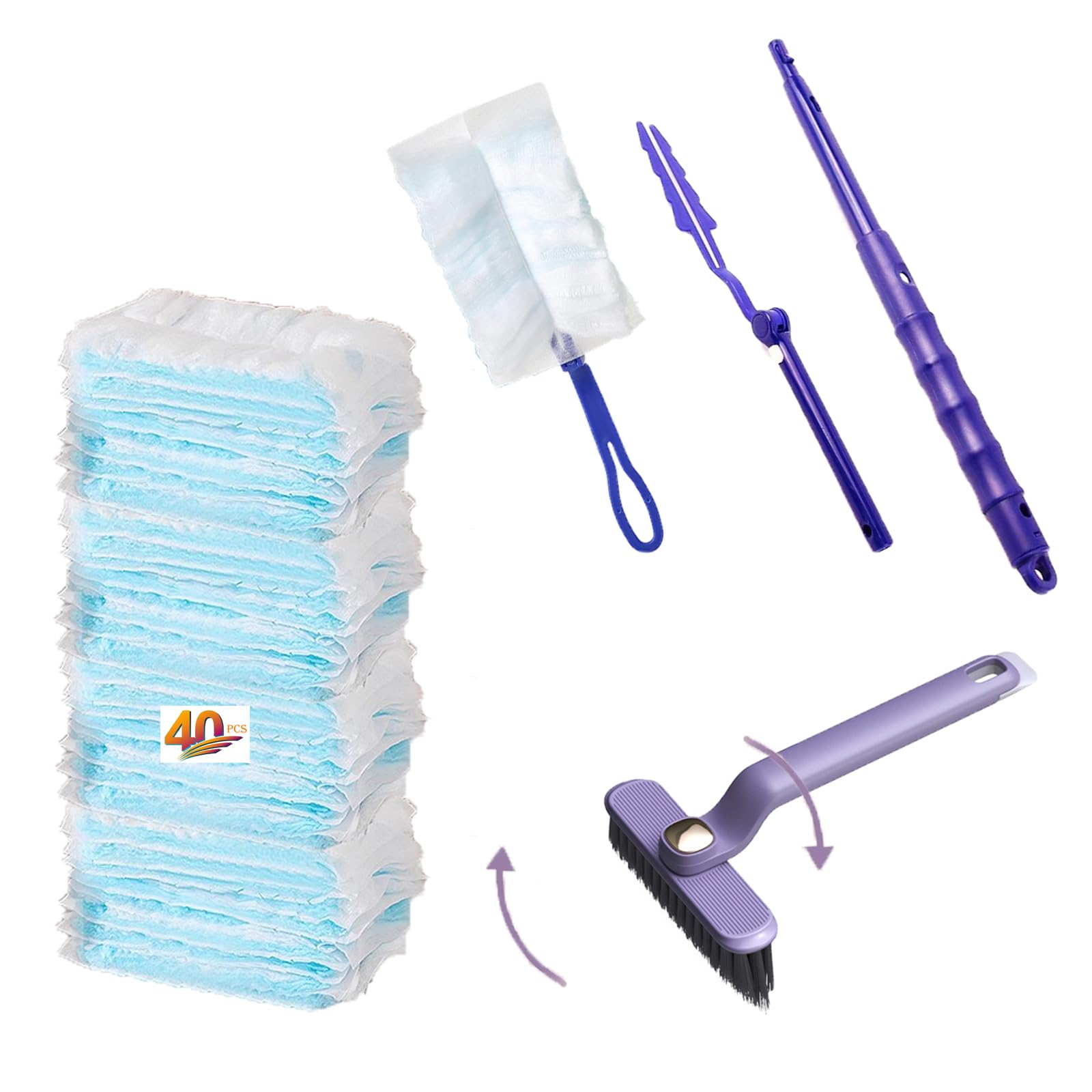 HRJZF 44 pcs Duster Refills for Swiffer Dusters, 40 Count Disposable Duster Refill Heavy Duty Dusters Refills Replacement Head 1 Long-Handled Brush