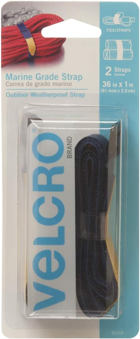 VELCRO Brand Marine Grad Straps | Designed for Use Around Water | Bundle & Secure - Cargo, Fishing Gear, Nautical Equipment | Blue, 36in x 1in | 2 Count