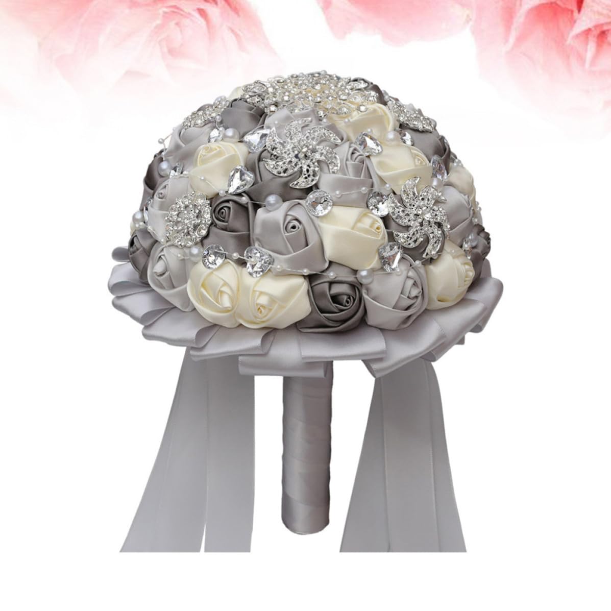Brautstrauß mit Schleife aus Band und Strass für Hochzeit und Wohnzimmer