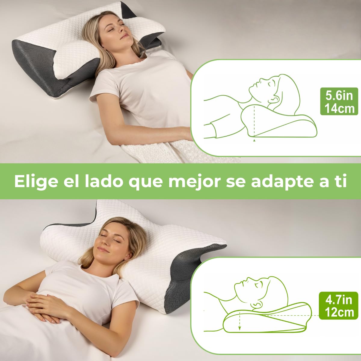 Almohada Cervicales y Cuello, Almohada Antironquidos, Almohada Viscoelastica, Almohada Dormir de Lado, Memory Foam, Almohada Ortopédica Cervical