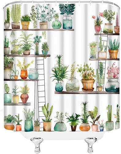 Miniatura 3 de Cortina de ducha con diseño de cactus en maceta, suculentas, casa de campo, rústico, soporte de tela moderna, juego de decoración de baño con
