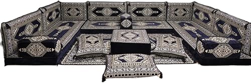 arabicsofa Asientos de piso árabe en forma de U - Juego Majlis hecho a mano- Sofá de estilo bohemio