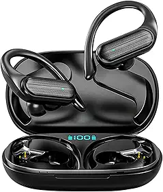 Fone de Ouvido Sem Fio Bluetooth com Microfone e Cancelamento de Ruído Ativo, à Prova D'água e com até 60 Horas de Reprodução - Melhor Escolha para Esportes e Atividades ao Ar Livre - Preto