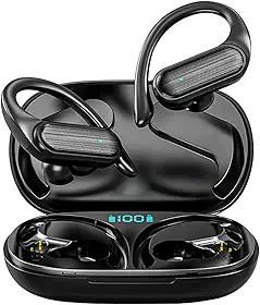 Bettdow Fone de Ouvido Sem Fio Bluetooth com Microfone e Cancelamento de Ruído Ativo, à Prova D'água e com até 60 Horas de Reprodução - Melhor Escolha para Esportes e Atividades ao Ar Livre - Preto