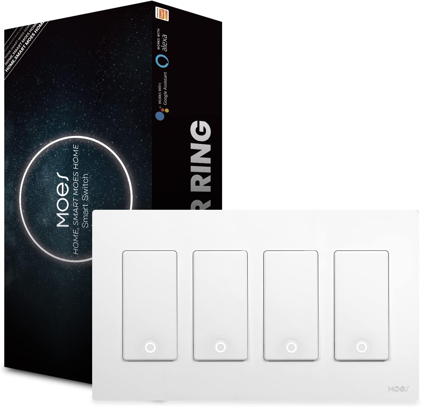 - MoesGo 2nd Generation WiFi Smart Light Switch, Smart Wall Switch 2.4GHz WiFi, Neutral Wire Required, Smart Life APP Remote Control, Compatible with Alexa/Google Home, No hub Required White 4 Gang