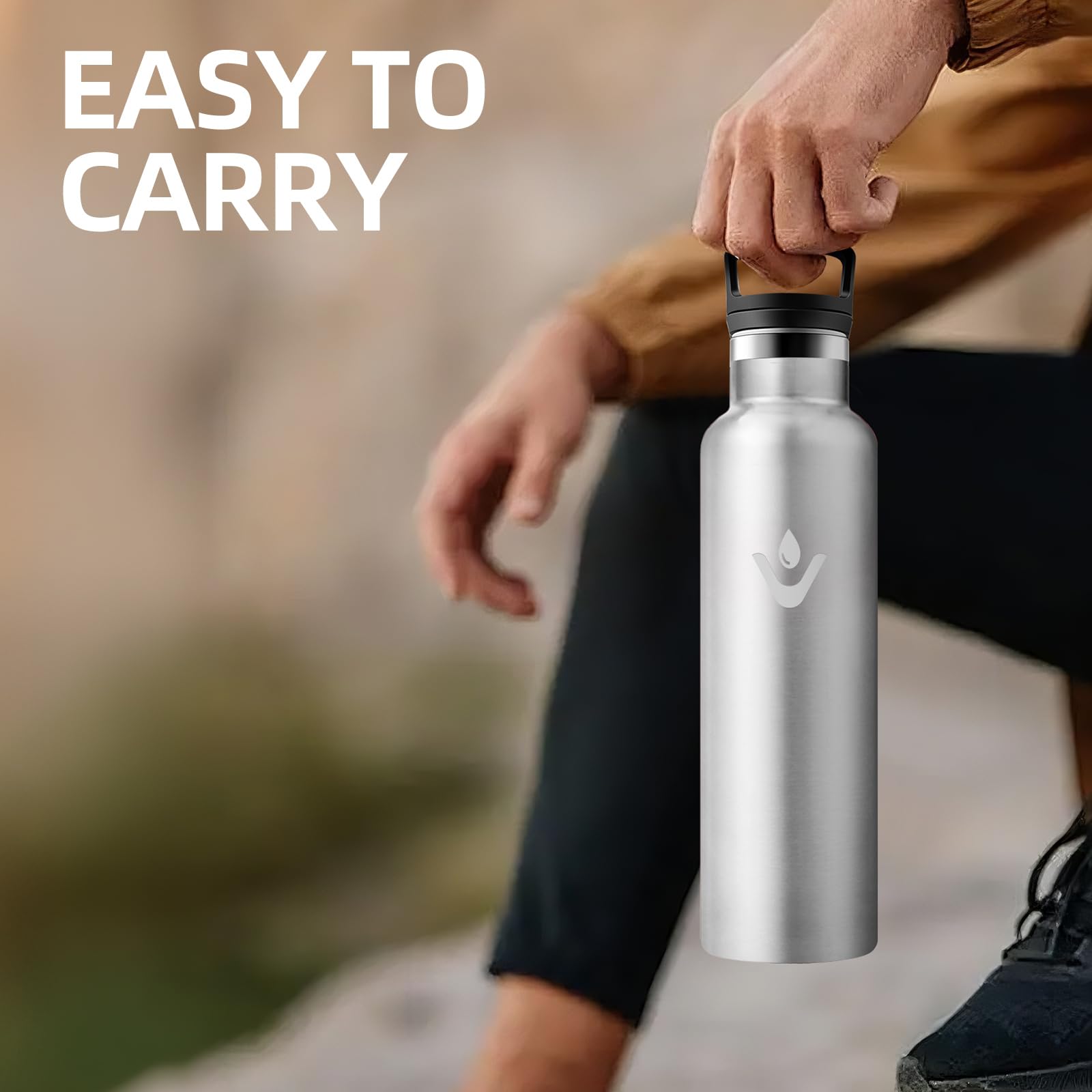 Trinkflasche 750ML, BPA-Frei, Trinkflaschen, Auslaufsichere Isolierflasche Doppelwandig, Wasserflasche, mit Strohhalm, 18/8 Edelstahl, Thermoflasche Kohlensäure Geeignet - Edelstahl