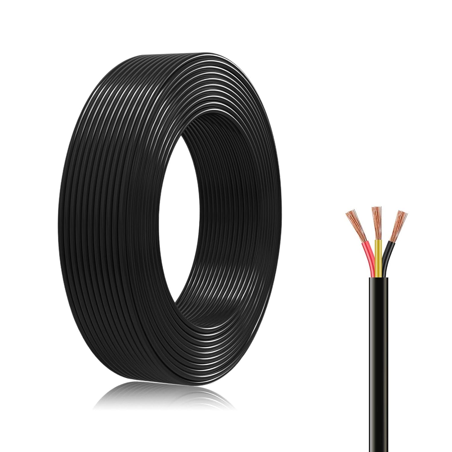 18 Gauge Electric Wire 18AWG Extension Cable Wire 100ft 3 Conductor Copper Wire with Ground 3 Core Blackwire RVV Cord (300/500V)