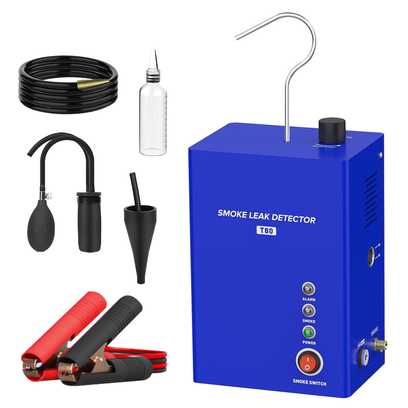 Máquina de Humo 12V para detección de Fugas EVAP, Kit Detector de Fugas para Coche Moto camión y Barco, con Pinzas de alimentación adaptadores y Tubo de Humo