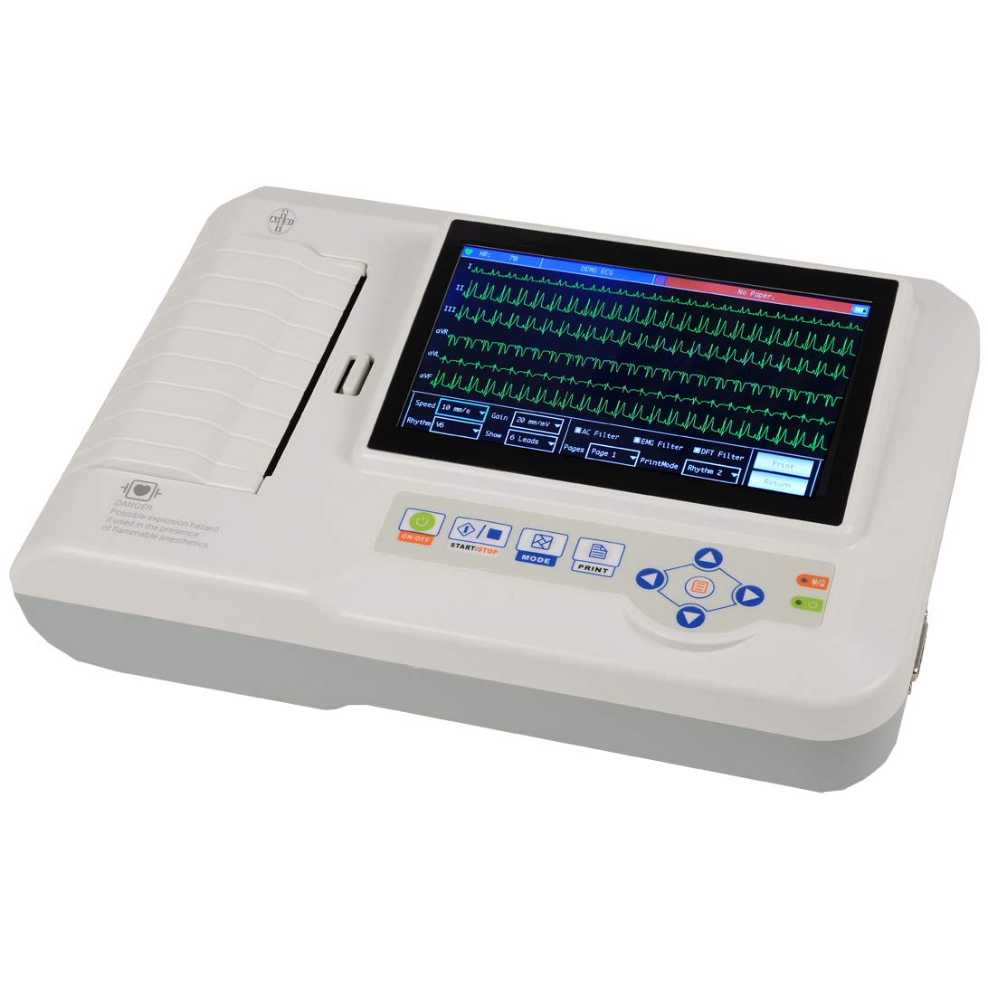 CONTEC Elettrocardiografo a 6 canali ECG600G con software per collegamento a PC interpretativo con stampante termica ad alta risoluzione integrata