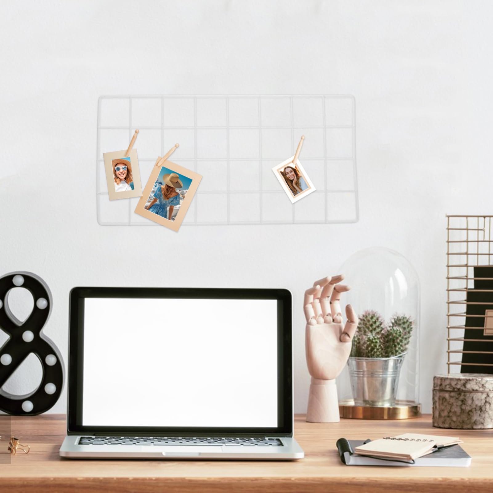 MUSISALY Metal Grid Wall Decor DIY Photo Frame Storage Rack 40x20cm Wall Hanging Decor Iron Hanging Net