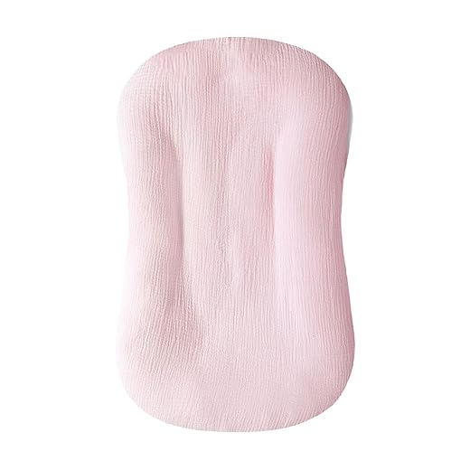 Hooyax Muslin Baby Lounger Cover Soft Organic Cotton Slipcover Fits Newborn Lounger for Baby Boys and Girls (Pink)