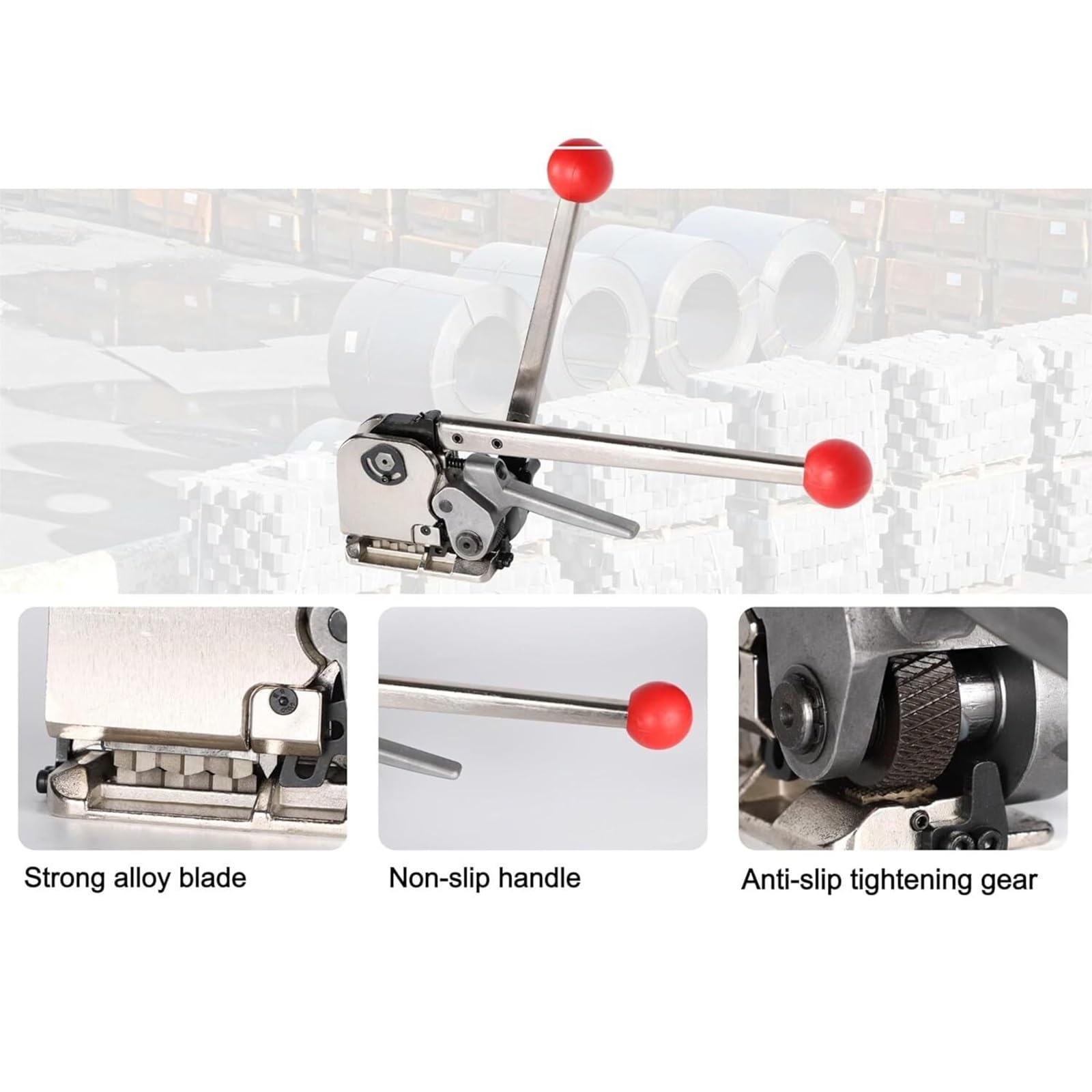 Herramienta de banda de metal, herramienta de combinación 3 en 1 sin sello para flejes de acero, fuerza de unión ajustable, compatible con correas de 12,7 a 19 mm