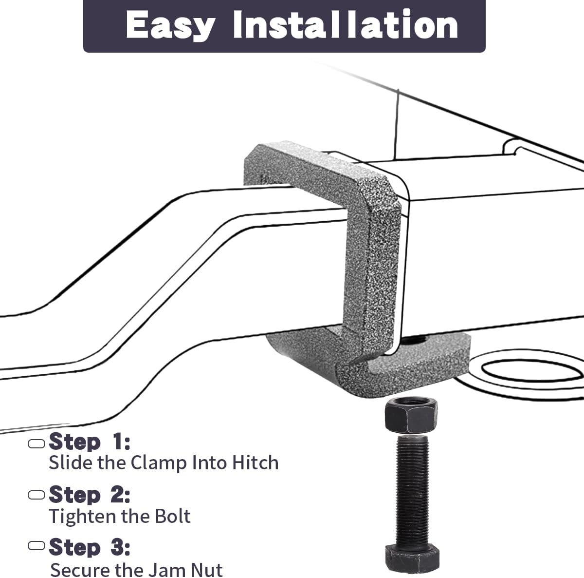 2" Anti Rattle Hitch Clamp with 2 Silencer Pads, Heavy Duty Hitch Stabilizer & Tightener for Quieter Towing, Tool-Free Installation, Corrosion Resistant Silver Textured Powder Coat