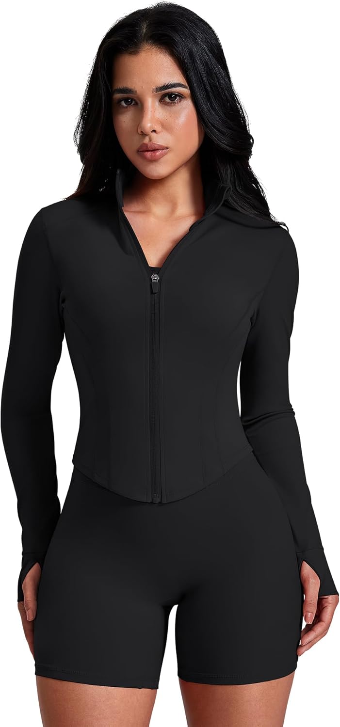 AVGO Women's Workout Jacket Lightweight Zip Up Crop Top Running Sportwear Slim Fit Gym Jackets With Thumb Holes - Image 2