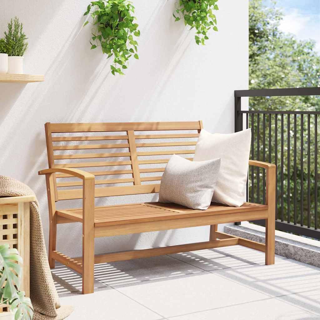 Banco de Jardín de Madera de Teca Maciza, Mueble Exterior Resistente a la Intemperie con Acabado Natural para Terraza o Patio, Asiento Rústico y Duradero, Fácil Ensamblaje